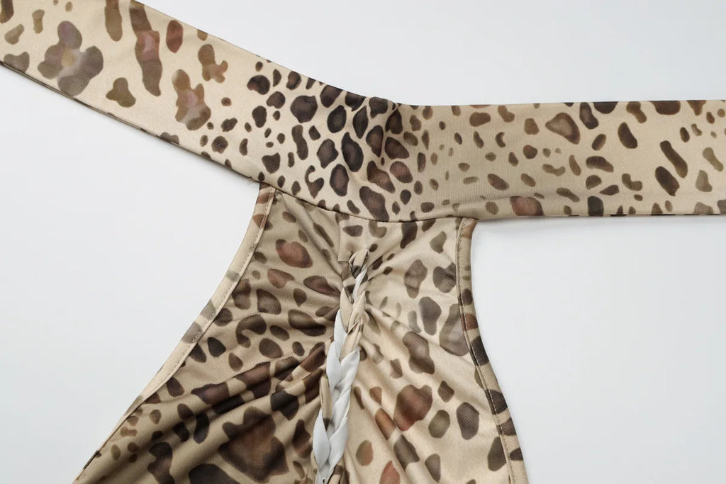 Leopoldine Leopard Print Halter Backless Bodycon Maxi Dress
