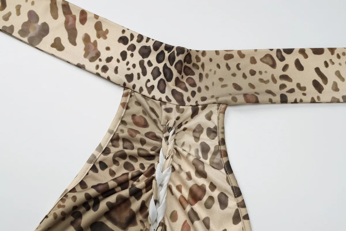Leopoldine Leopard Print Halter Backless Bodycon Maxi Dress