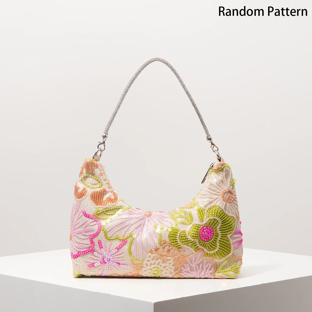 Shoulder Bag,Floral Pop,Sequin Bag,Embroidery,Gala Night,Party Outfits,Prom Bag,Wedding Items,Elegante,Valentine,Random Pattern