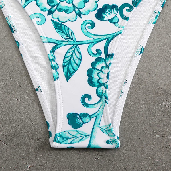 Ingrith Vintage Floral String Halter Cutout Backless One-Piece Swimsuit