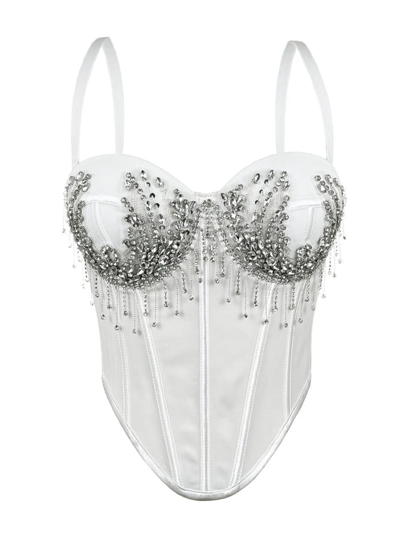 Sexy white rhinestone corset crop top women summer night club party tops for woman clothing black halter tanks top streetwear