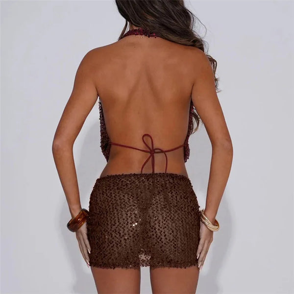 Sienna Noir Sequin Halter Mini Dress