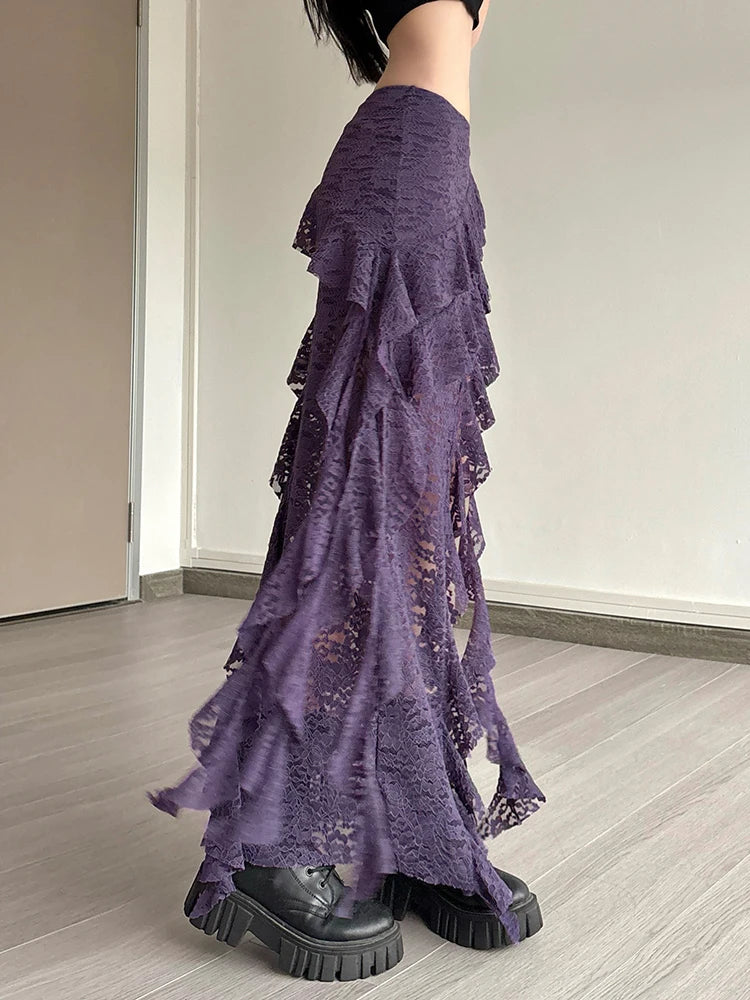 Isolde Tassel Lace Asymmetrical Maxi Skirt One-piece