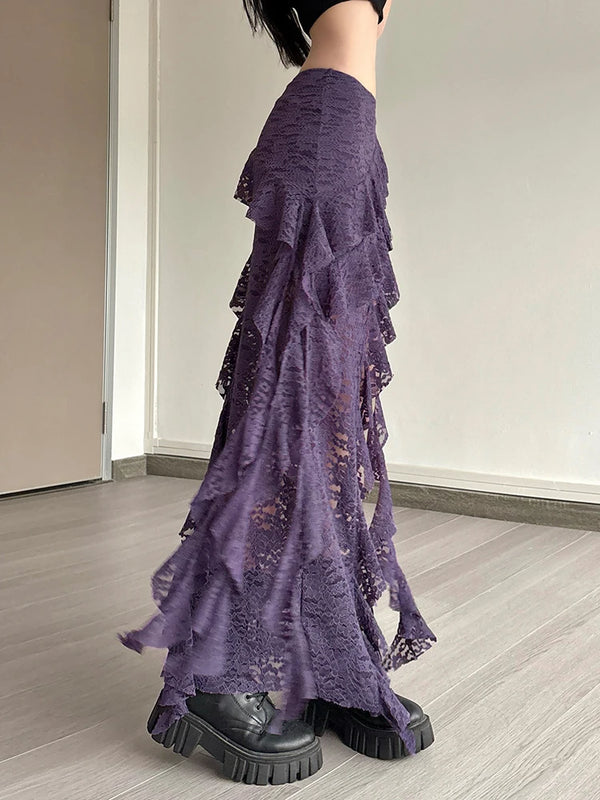 Isolde Tassel Lace Asymmetrical Maxi Skirt One-piece