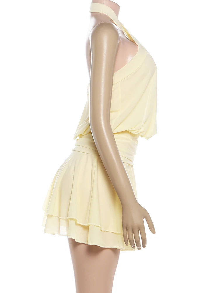 Elara Ruched Halter Backless Bodycon Mini Dress