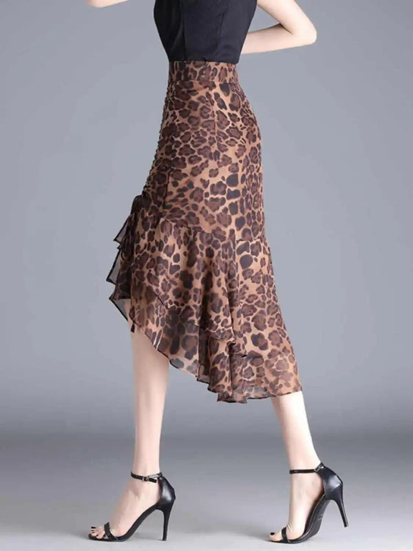 Petra Animal Print Chiffon A-Line Midi Skirt One-piece