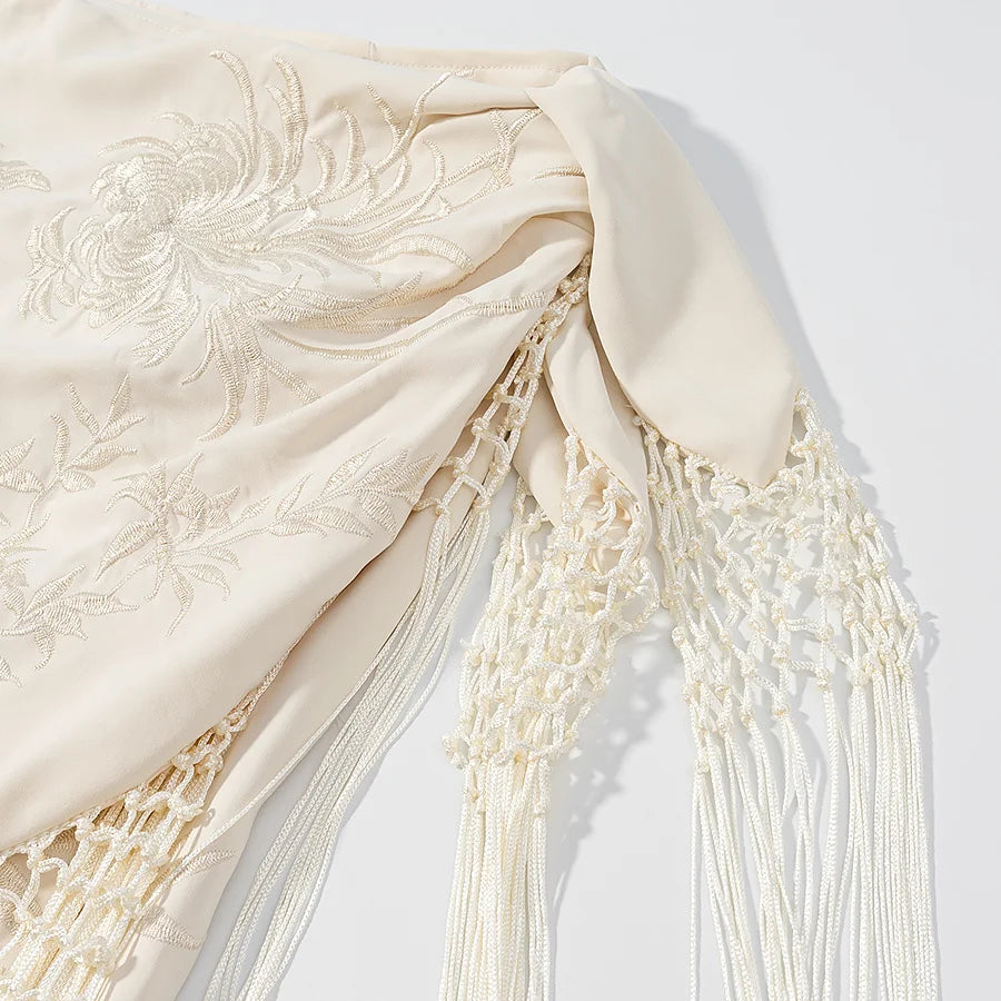 Domitille Floral Asymmetrical Fringe Midi Skirt One-piece