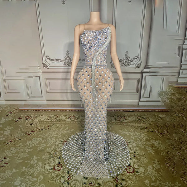 Leonie Crystal-Beaded Tulle Mermaid Maxi Gown