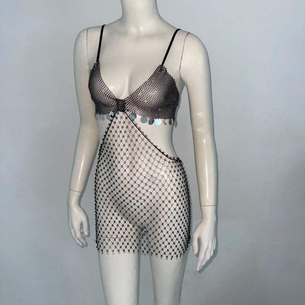 Nyra Rhinestone Fishnet Maxi Dress