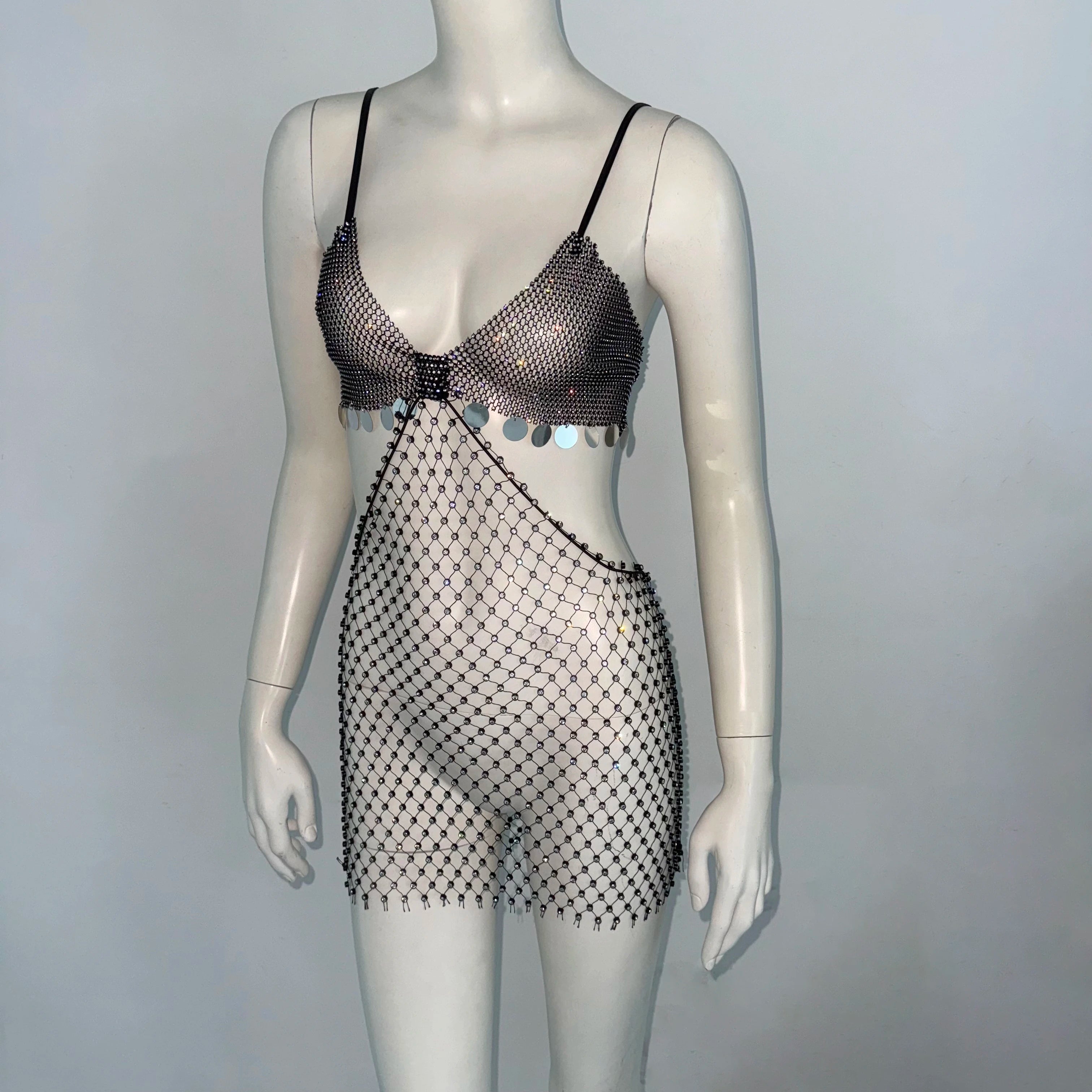 Nyra Rhinestone Fishnet Maxi Dress