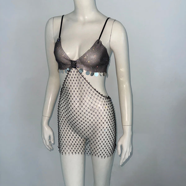 Nyra Rhinestone Fishnet Maxi Dress
