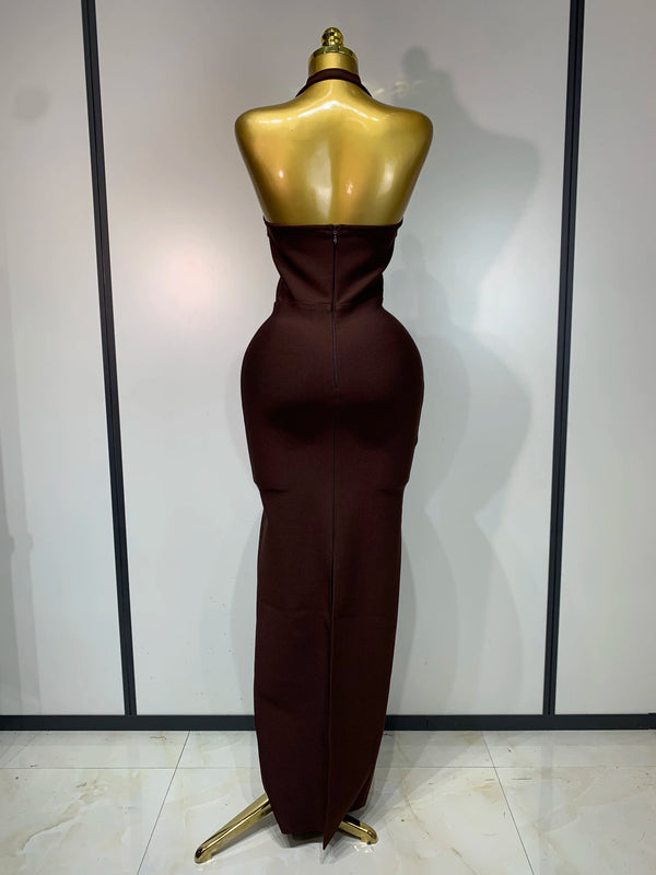 Ornella Scalloped Cutout Halter Bandage Maxi Dress