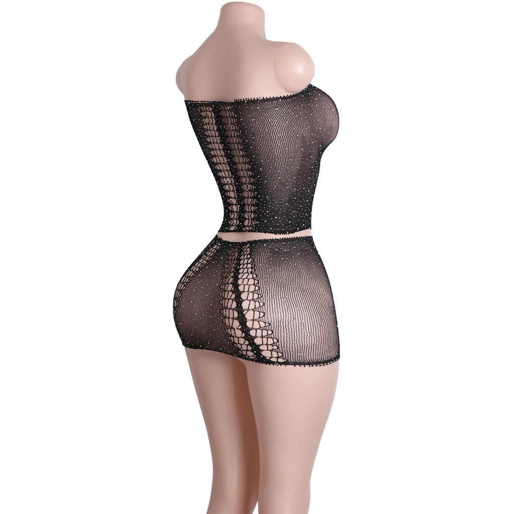 Eclipse Mirage Fishnet Rhinestone Lingerie Two-piece