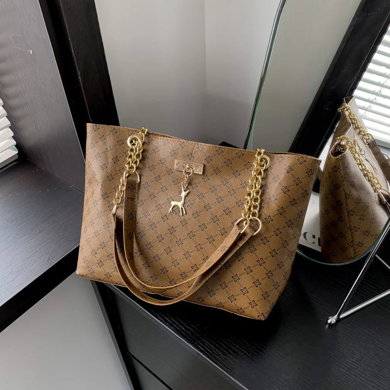 Margaux Monogram-Print Faux-Leather Chain Tote Bag