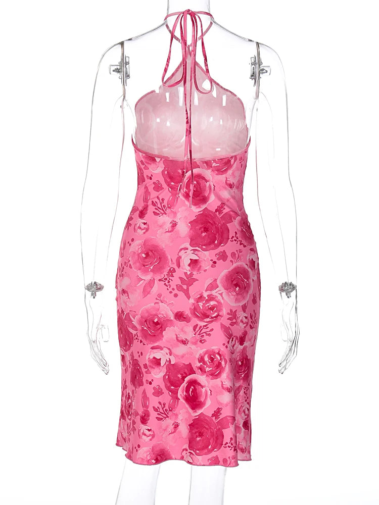 Rosalina Floral Halter Bodycon Midi Dress