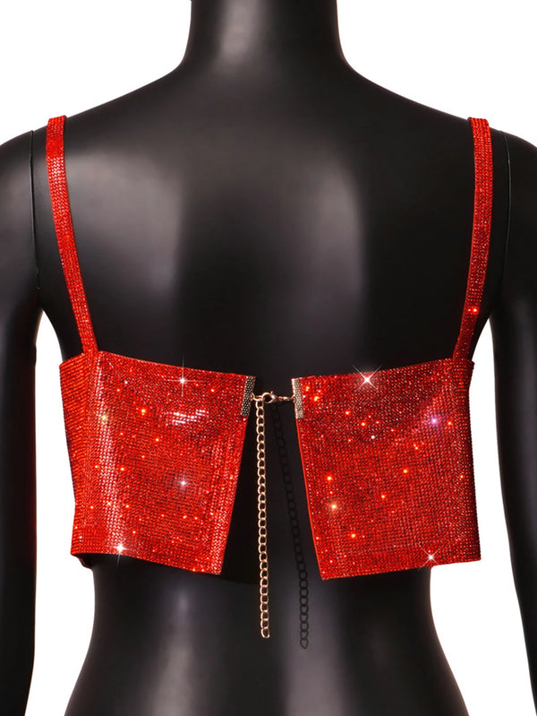 Celestia Multi-Color Rhinestone Halter Crop Top