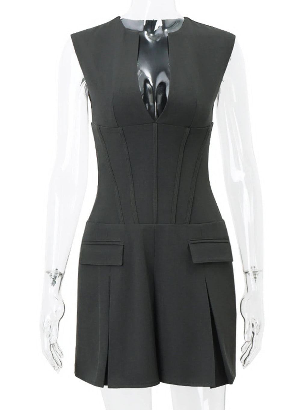 Lucienne Ruched V-Neck A-Line Mini Dress