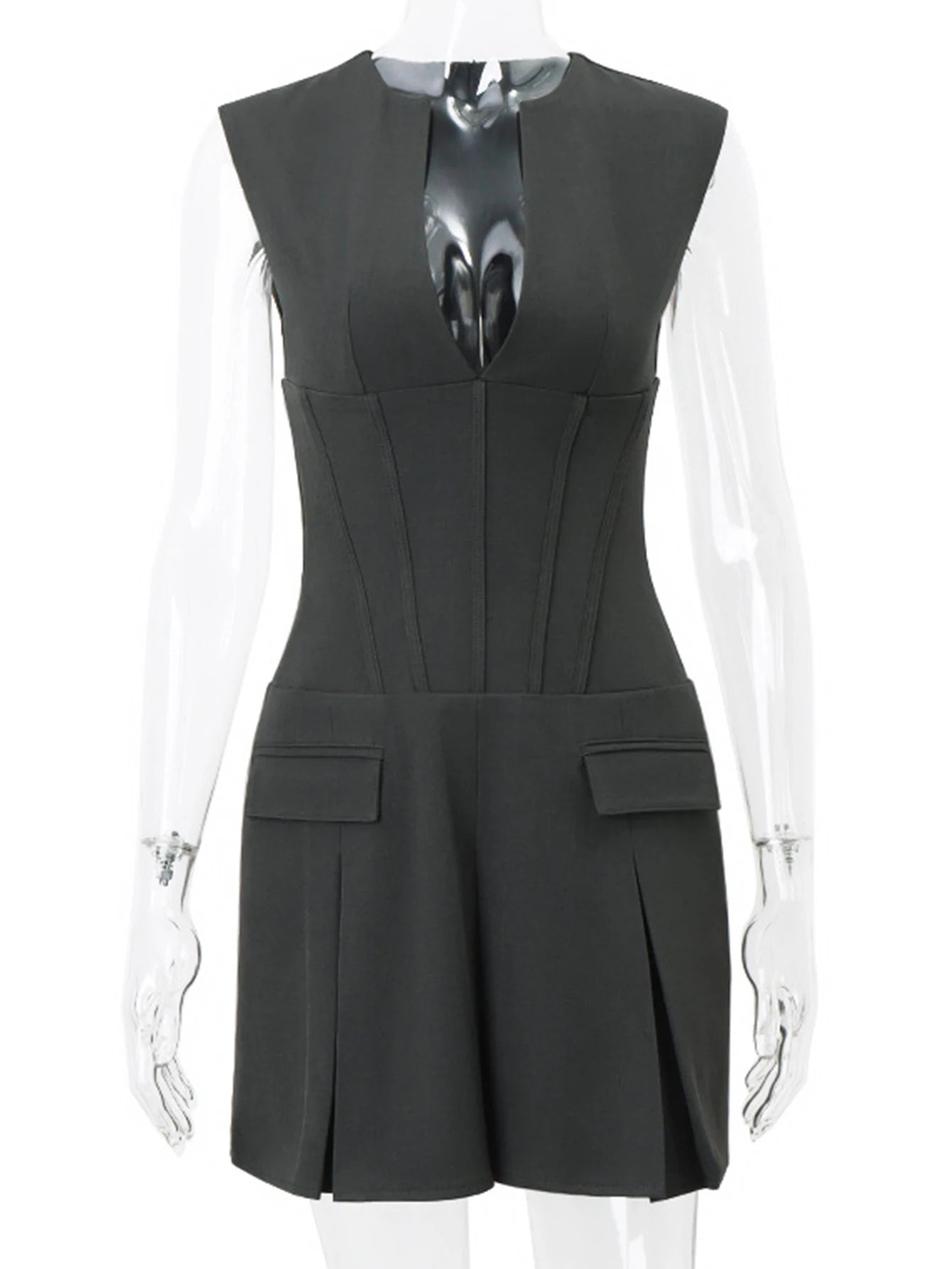 Lucienne Ruched V-Neck A-Line Mini Dress
