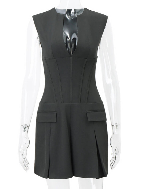 Lucienne Ruched V-Neck A-Line Mini Dress