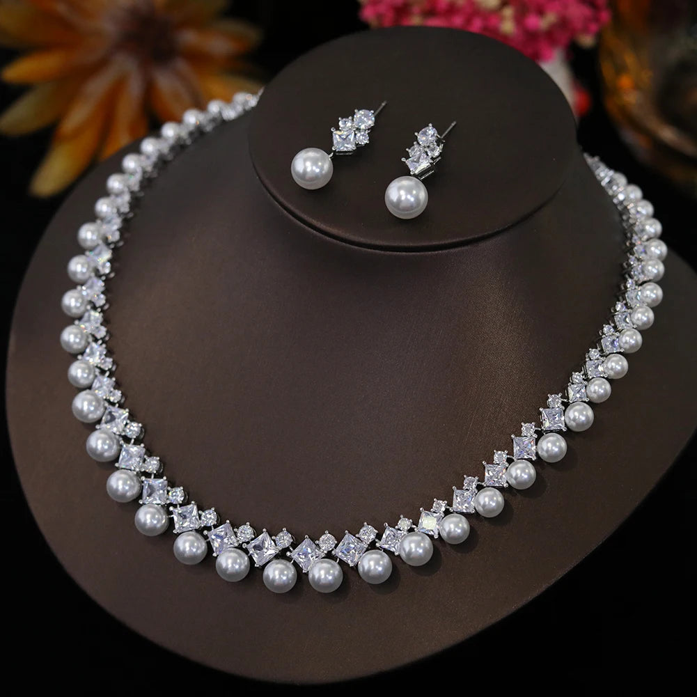 Ianthe Pearl Crystal Necklace & Earring Jewelry Set