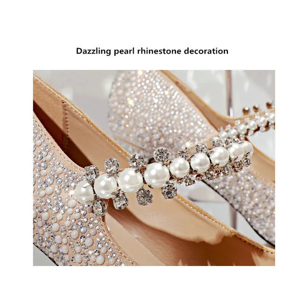 Hot Rhinestone Pointed High Heels New Single Shoes Women's Pumps Bridesmaid Rhinestone Crystal Pearl Retro Wedding Shoes