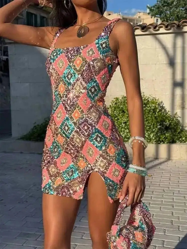 Townlike Floral Sequin bodycon mini dress