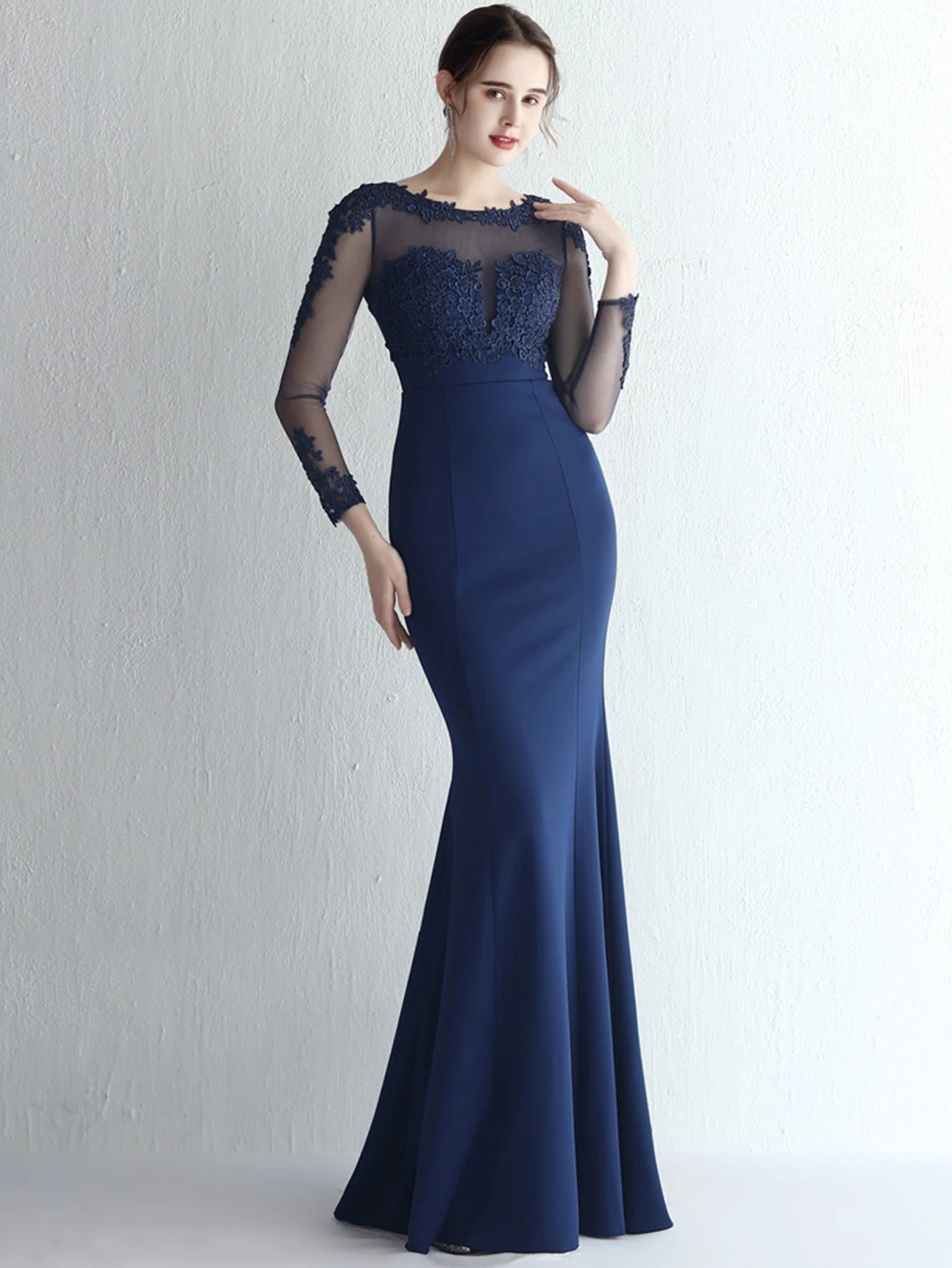 Valentina Rhinestone Sheer-Mesh Mermaid Maxi Dress