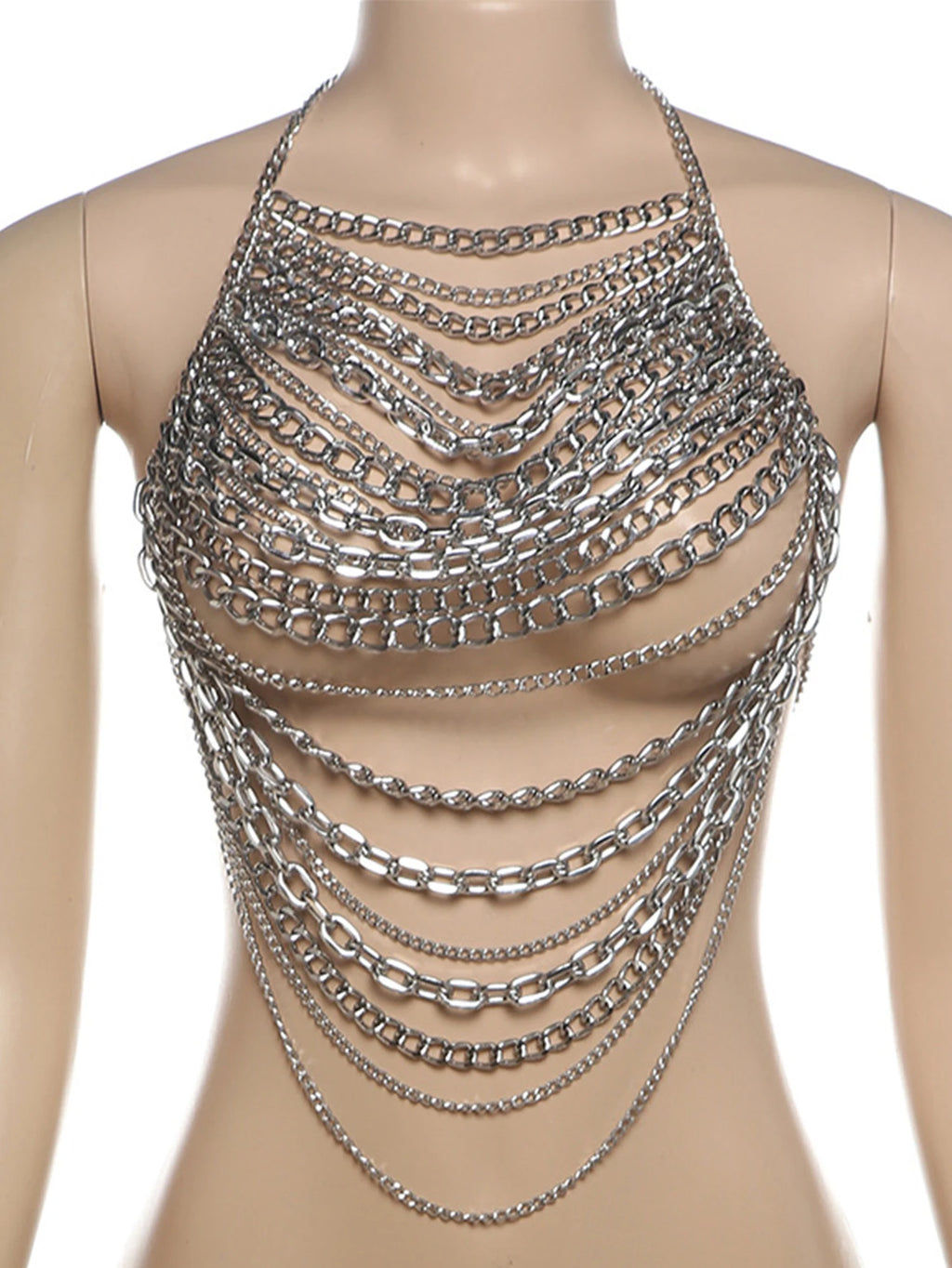 Nyx Silver Chain Halter Crop Top One-piece