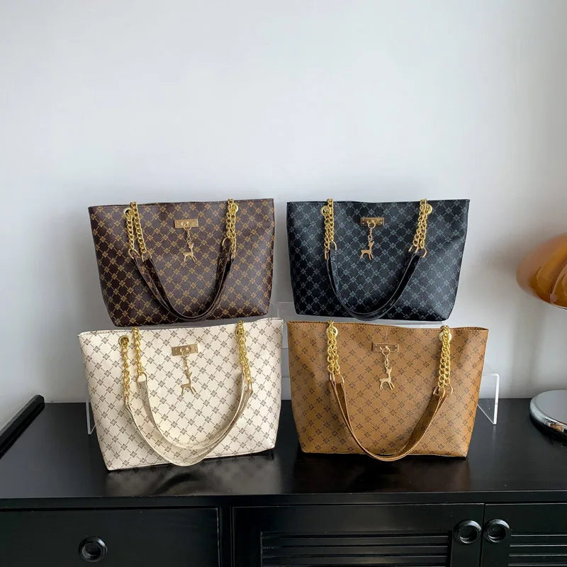 Margaux Monogram-Print Faux-Leather Chain Tote Bag