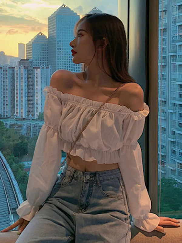 Serena Off-Shoulder Puff-Sleeve Ruffle Blouse One-piece