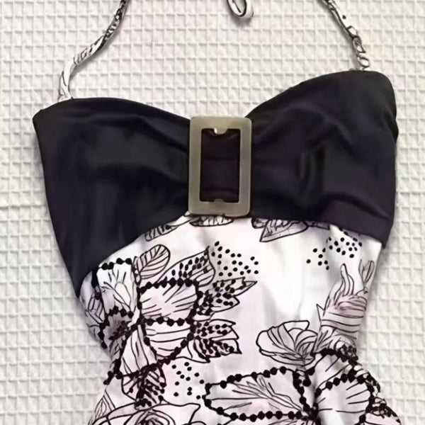 Marisol Floral-Appliqué Halter Camisole Top One-piece