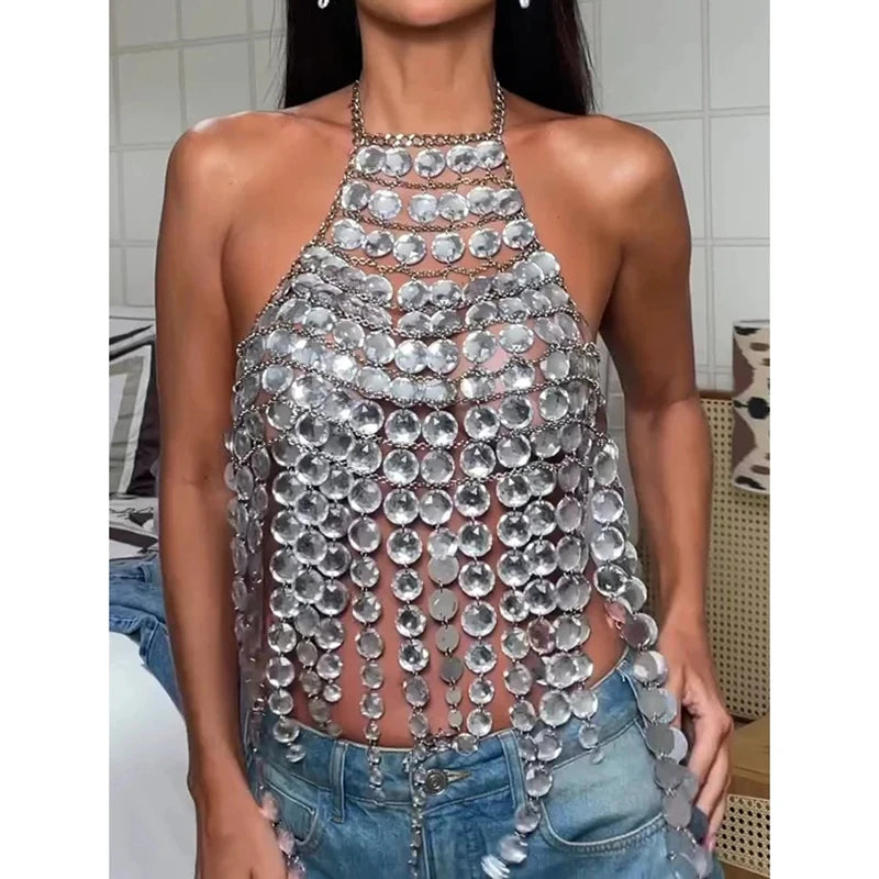 Astra Rhinestone Chain Halter Cover-Up