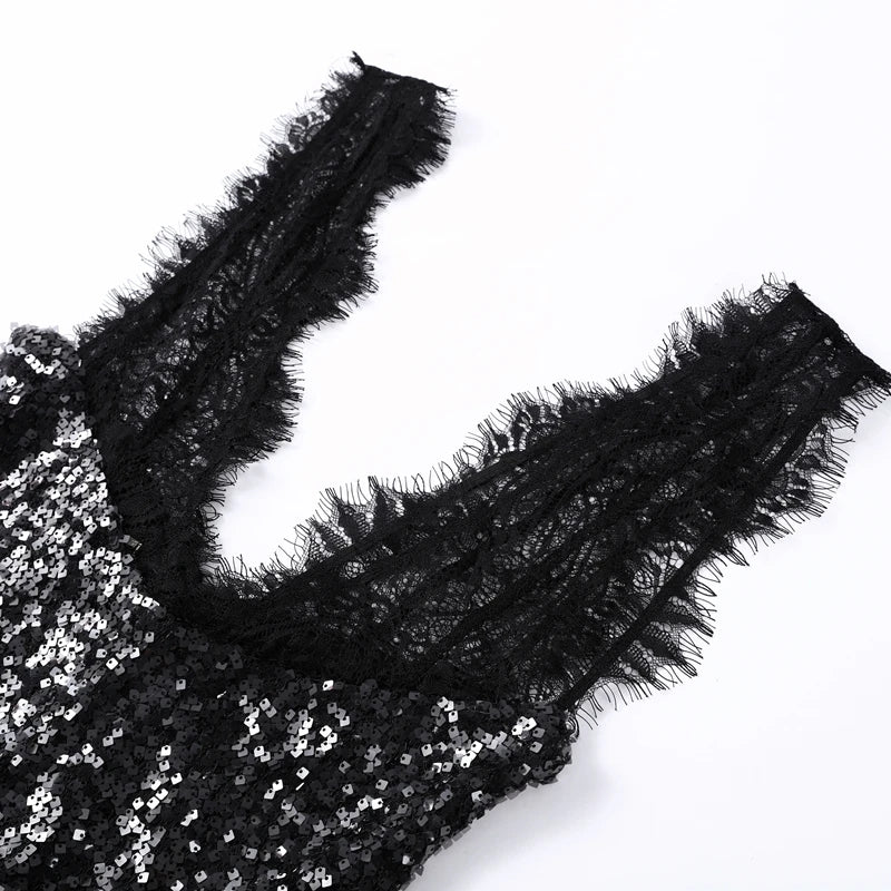 Alina Midnight Lace Sequin Maxi Dress