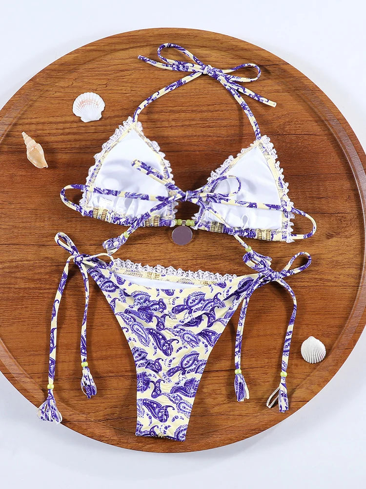ZRTAK Triangle Bikini Set String Swimsuits Women 2026 Bandage Swimwear Sexy Bathing Suit Micro Biquini Mujer Beach Swimming Wear