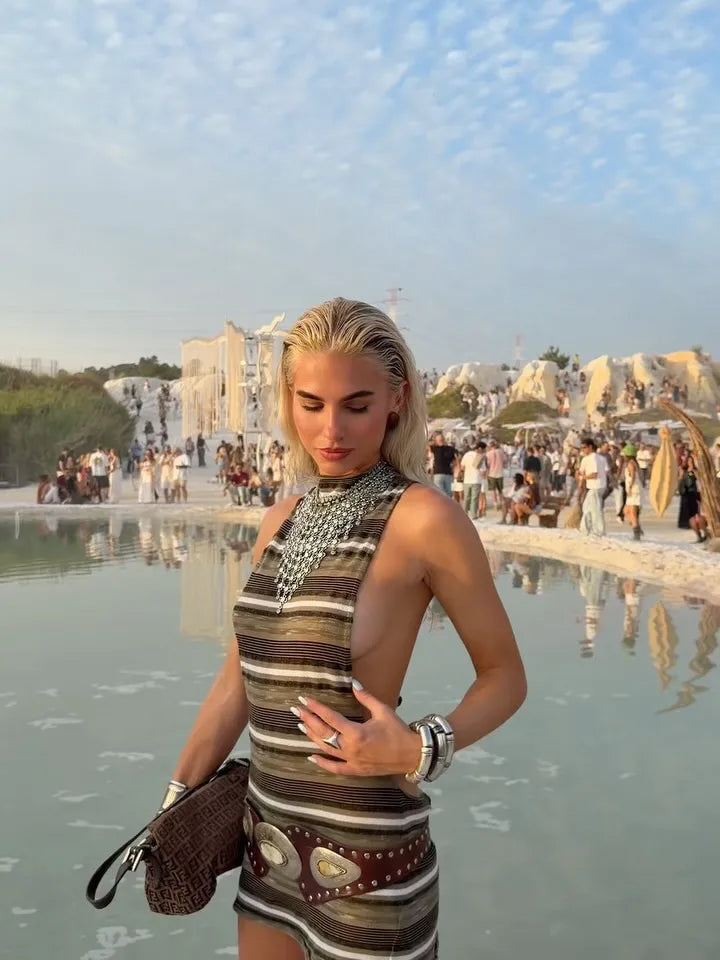 Junia Striped Slinky Backless Mini Dress