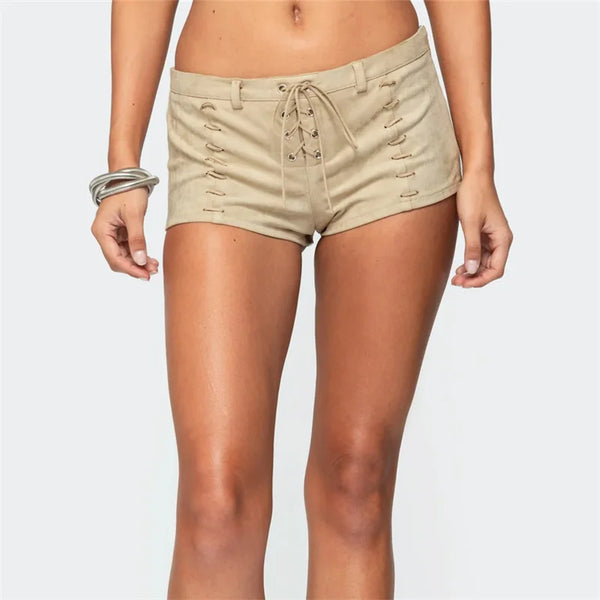Saskia Side-Lace Low-Rise Mini Shorts One-piece