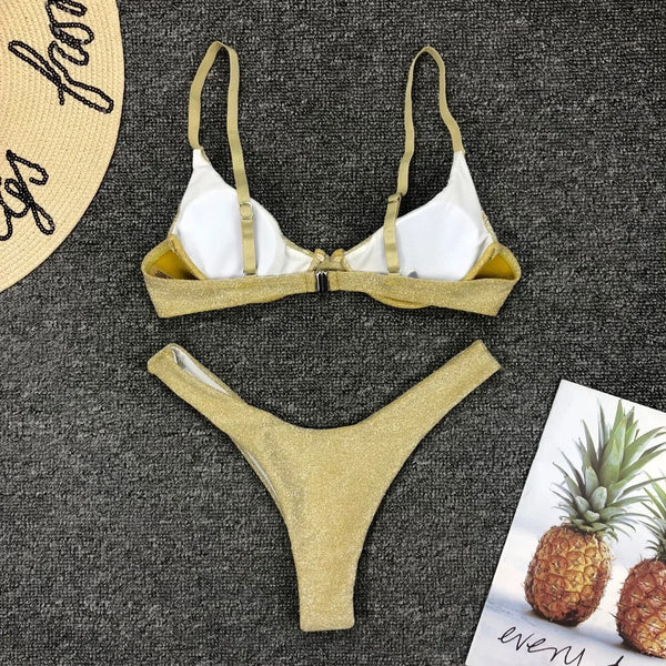 Seraphina Silver Glitter Cutout Bikini Two-piece