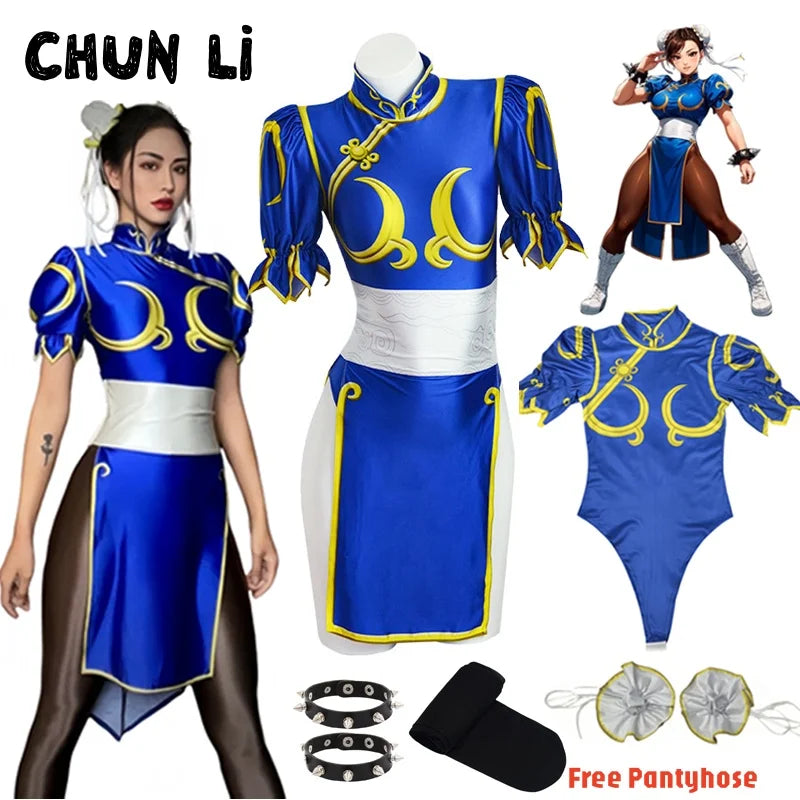 Martial-Arts Blue Cheongsam Costume Set Main image