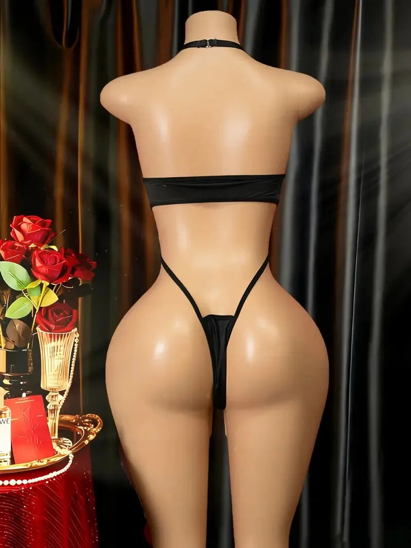 Erotic Crotchless Lingerie Women Hollow Bodysuit One Pieces Thong Sexy Costumes Deep V Neck Teddy Babydoll Dress Porno Underwear
