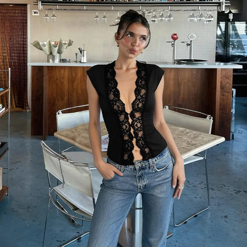 Mirelle Lace Button Crop Top One-piece