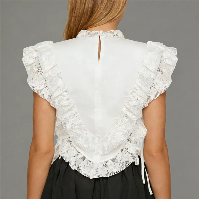 Paige Lace Ruffle Tie-Up Peplum Top