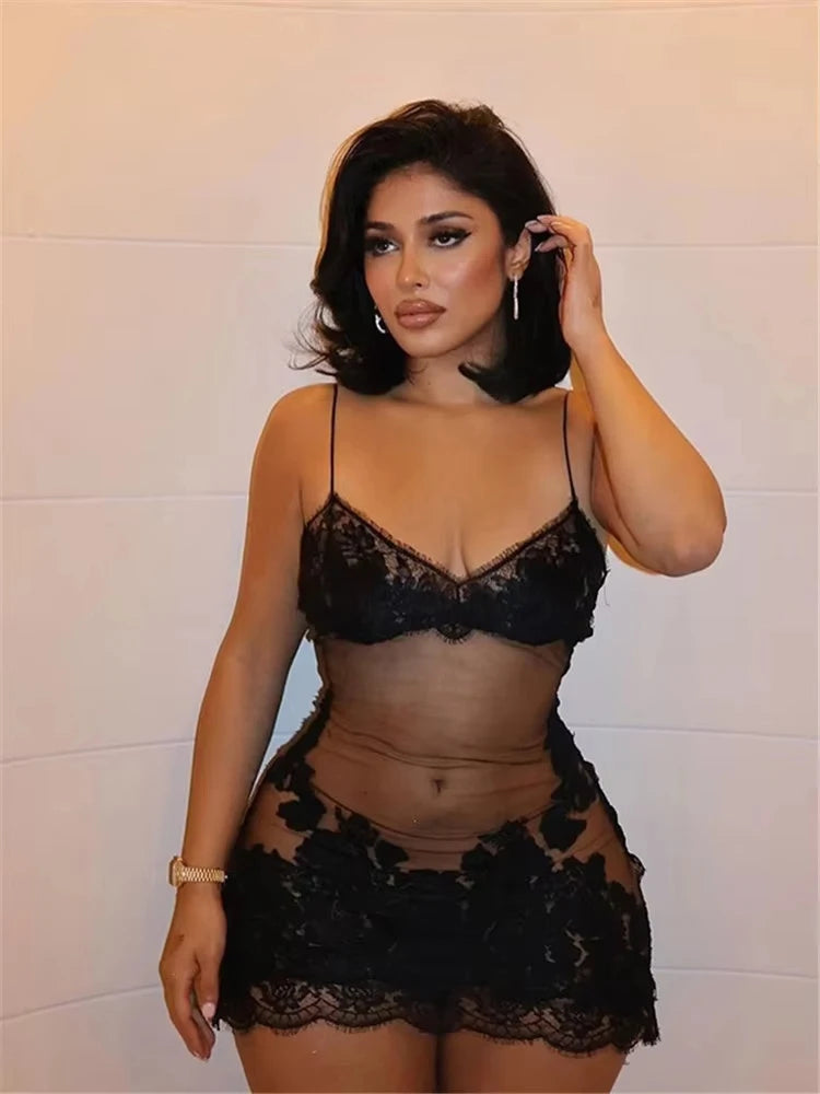 Bianca Lace Illusion Mini Dress