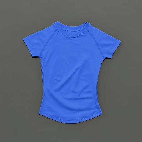 Histello Women Short Sleeve Sports T-Shirt Round Neck Breathable Stretchy Quick Dry Top Yoga Gym Running Fitness Activewear