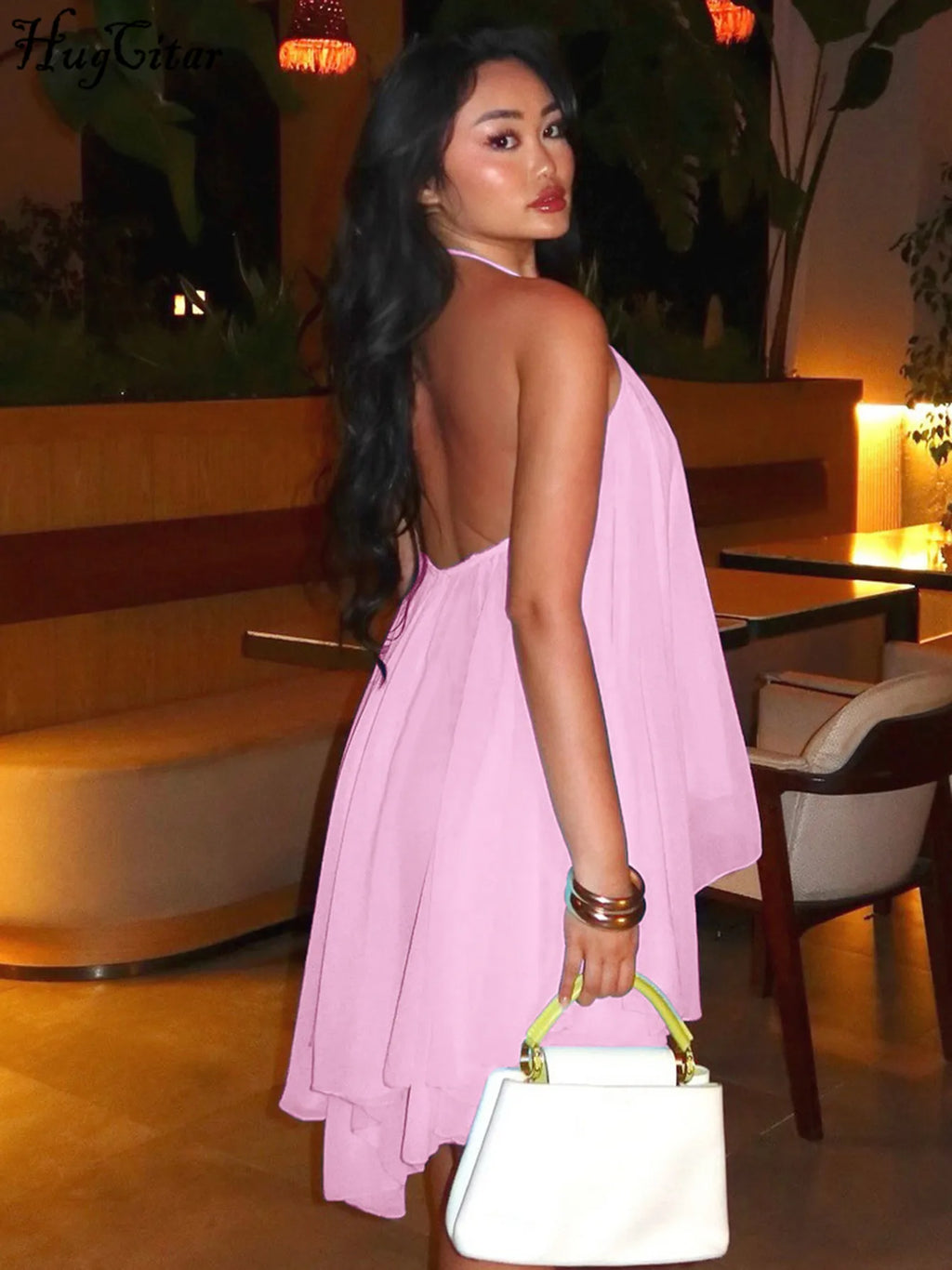 Suri Lace-Up Halter Asymmetric Mini Dress