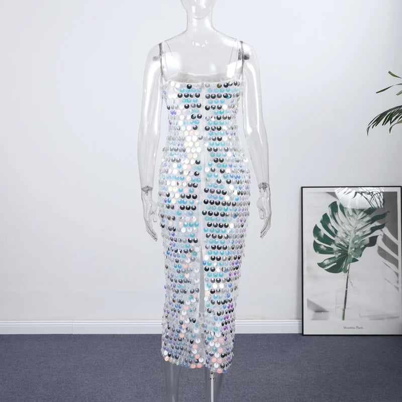 Sofia Sequin Spaghetti Strap Bodycon Maxi Dress