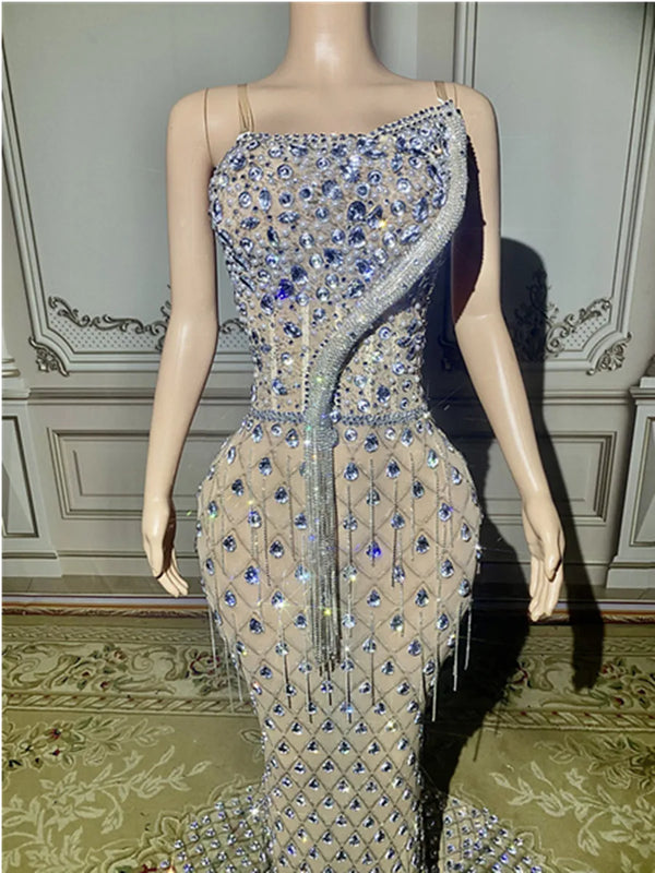 Leonie Crystal-Beaded Tulle Mermaid Maxi Gown