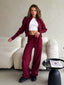 Sigourney Knit Zip-Up Cropped Cardigan & Wide-Leg Pants Two-Piece Set