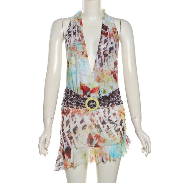 Delphine Halter Open-Back Bodycon Mini Dress