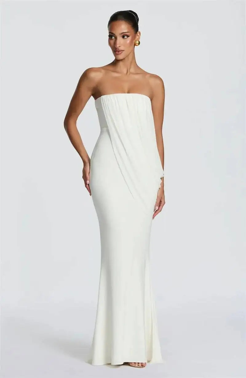 Valentina Draped Strapless Mermaid Maxi Dress