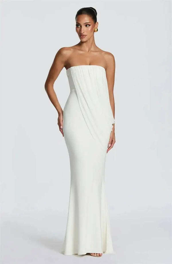 Valentina Draped Strapless Mermaid Maxi Dress